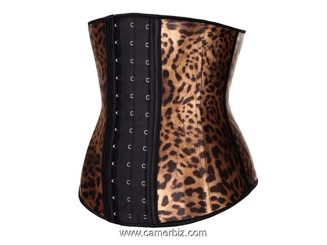 Latex Corset Serre Taille Minceur pour Femme. Lingerie pour Ventre Plat. Couleurs Leopard 100% Latex - 16008